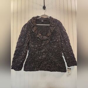 NEW Vintage Cachet Women Black Formal Sequin Ruch Blazer Size 12 Shimmer Dressy
